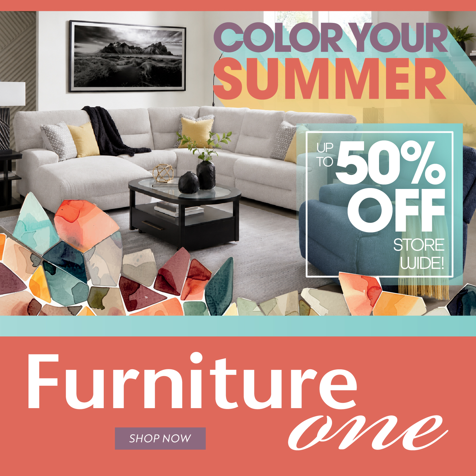Furniture One — Color Your Summer, up to 50% off storewide